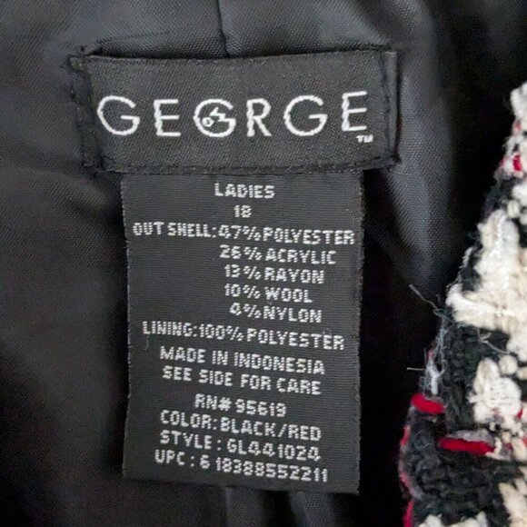 GEORGE Red/Black Plaid Long Sleeve Short Button Tweed Jacket; Size 18 - Picture 4 of 7